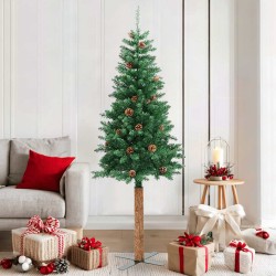 Sapin de Noël mince avec bois véritable et cônes vert 180cm PVC 509759509759
