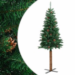 Sapin de Noël mince avec bois véritable et cônes vert 180cm PVC 509759509759