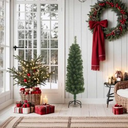 Sapin de Noël artificiel mince avec support vert 150 cm PVC 509763509763