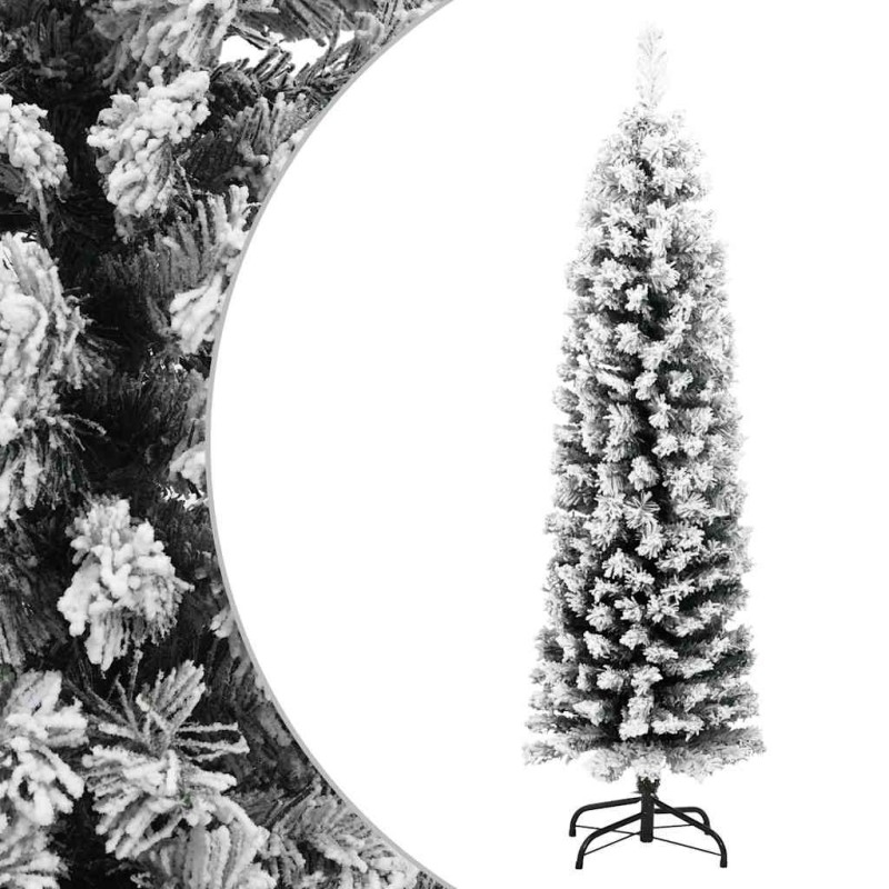 Sapin de Noël artificiel mince flocon de neige vert 150 cm PVC 509765509765