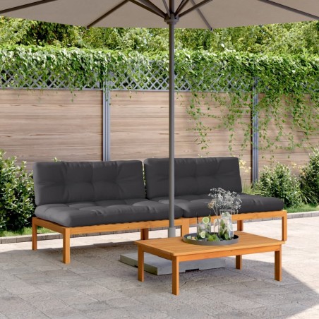 Canapés centraux palette de jardin et coussins 2pcs bois acacia 509768509768