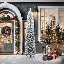 Sapin de Noël artificiel mince flocon de neige vert 210 cm PVC 509773509773