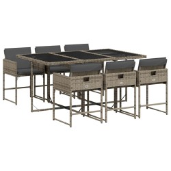 Ensemble à manger de jardin et coussins 7 pcs gris rotin 509774509774