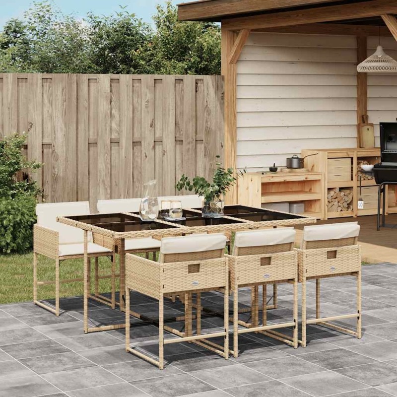 Ensemble à manger de jardin et coussins 7 pcs beige poly rotin 509775509775