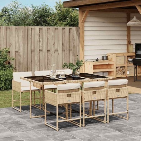 Ensemble à manger de jardin et coussins 7 pcs beige poly rotin 509775509775