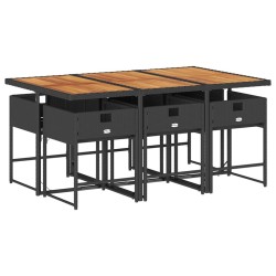 Ensemble à manger de jardin coussins 7pcs Noir Résine tressée 509776509776