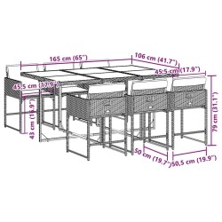 Ensemble à manger de jardin coussins 7pcs Noir Résine tressée 509776509776