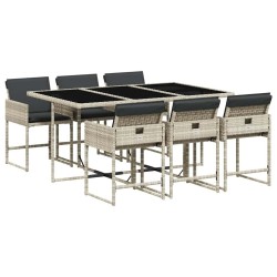 Ensemble à manger de jardin et coussins 7 pcs gris clair rotin 509777509777