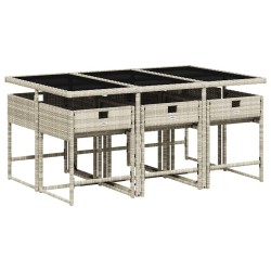 Ensemble à manger de jardin et coussins 7 pcs gris clair rotin 509777509777