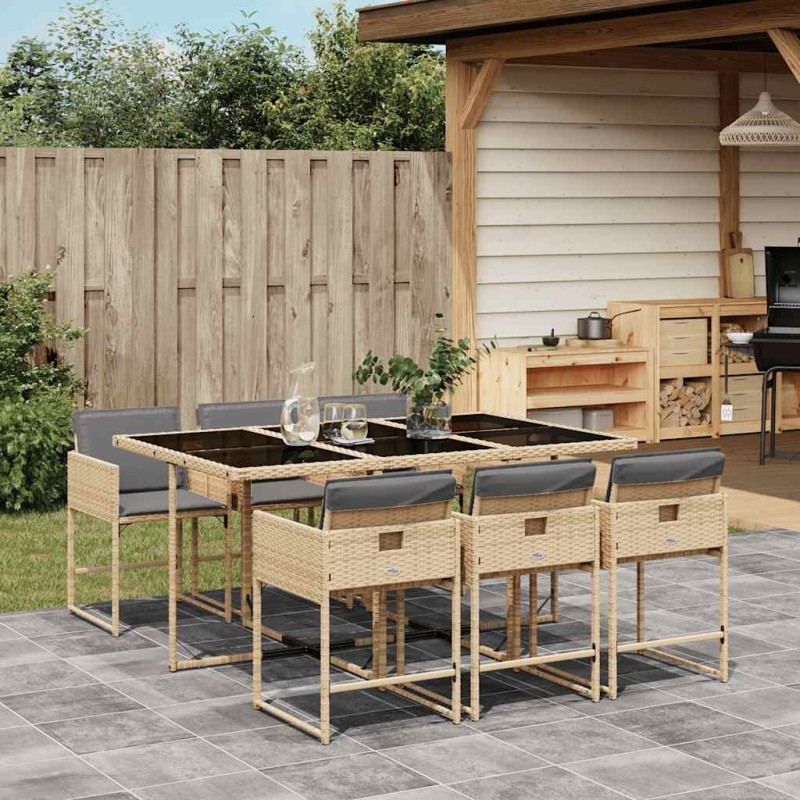 Ensemble à manger de jardin coussins 7 pcs mélange beige rotin 509778509778