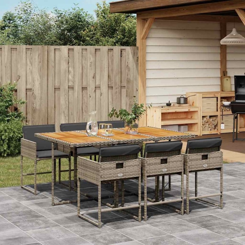 Ensemble à manger de jardin et coussins 7 pcs gris rotin 509779509779