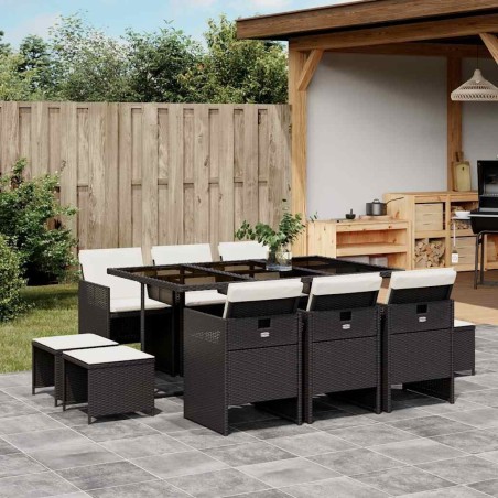 Ensemble à manger de jardin 11 pcs coussins noir résine tressée 509781509781