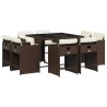 Ensemble à manger de jardin et coussins 9 pcs marron poly rotin 509784509784