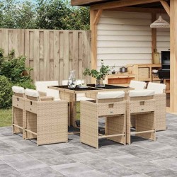 Ensemble à manger de jardin et coussins 9 pcs beige Poly rotin 509785509785