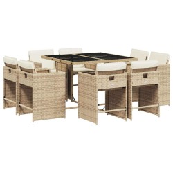 Ensemble à manger de jardin et coussins 9 pcs beige Poly rotin 509785509785