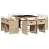 Ensemble à manger de jardin et coussins 9 pcs beige Poly rotin 509785509785