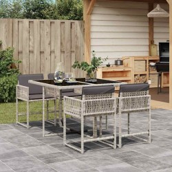 Ensemble à manger de jardin et coussins 5 pcs gris clair rotin 509786509786