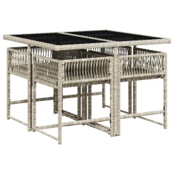 Ensemble à manger de jardin et coussins 5 pcs gris clair rotin 509786509786