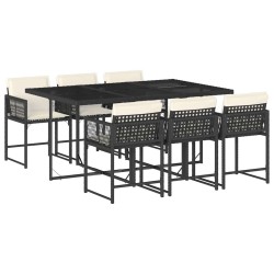 Ensemble à manger de jardin coussins 7pcs Noir Résine tressée 509788509788