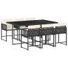 Ensemble à manger de jardin coussins 7pcs Noir Résine tressée 509788509788