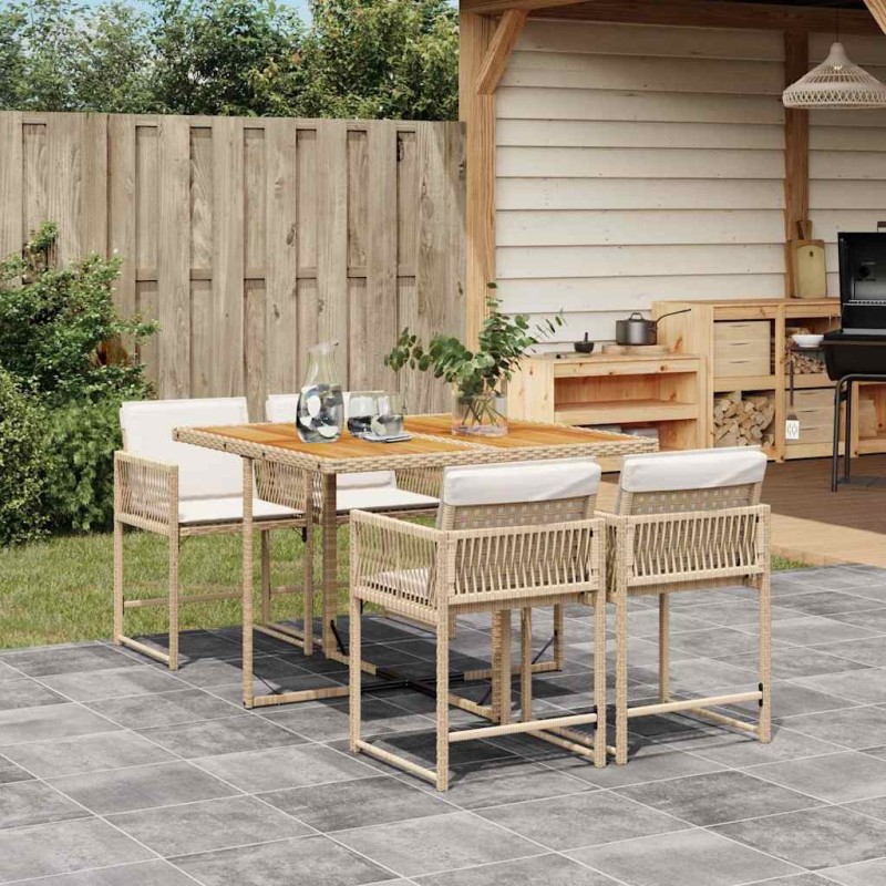 Ensemble à manger de jardin avec coussins 5pcs Beige poly rotin 509789509789