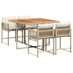 Ensemble à manger de jardin avec coussins 5pcs Beige poly rotin 509789509789