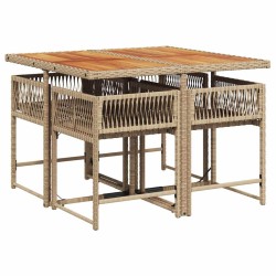 Ensemble à manger de jardin avec coussins 5pcs Beige poly rotin 509789509789
