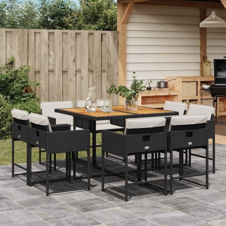 Ensemble à manger de jardin 9pcs coussins noir résine tressée 509790509790