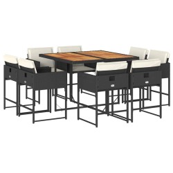 Ensemble à manger de jardin 9pcs coussins noir résine tressée 509790509790