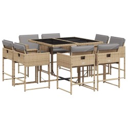 Ensemble à manger de jardin et coussins 9 pcs mélange beige 509791509791