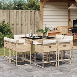 Ensemble à manger de jardin et coussins 9 pcs beige Poly rotin 509792509792