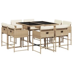 Ensemble à manger de jardin et coussins 9 pcs beige Poly rotin 509792509792