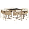 Ensemble à manger de jardin et coussins 9 pcs beige Poly rotin 509792509792