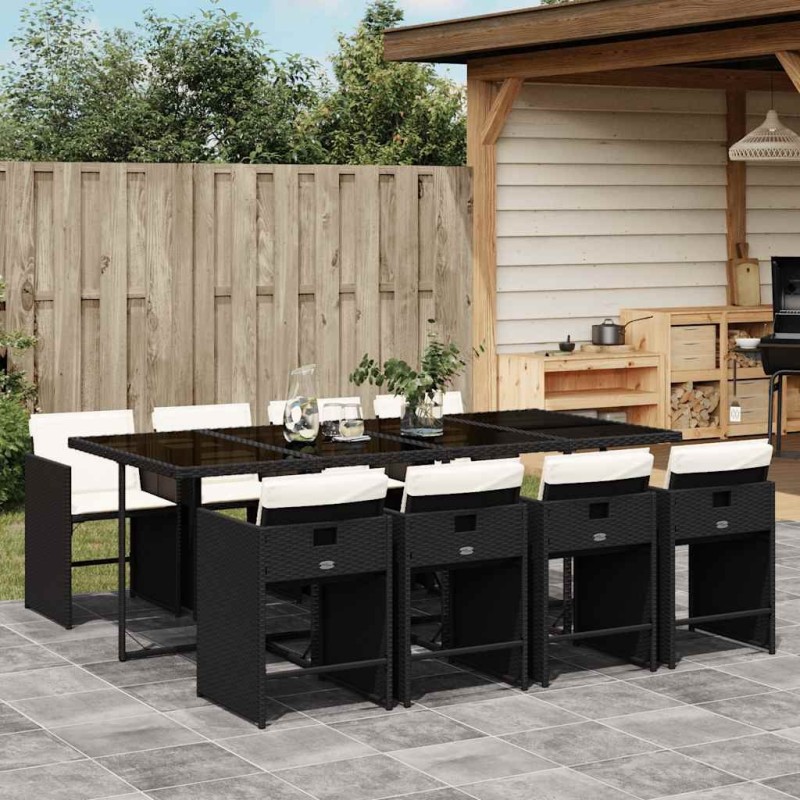 Ensemble à manger de jardin 9pcs coussins noir résine tressée 509793509793