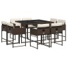 Ensemble à manger de jardin et coussins 9 pcs marron poly rotin 509794509794