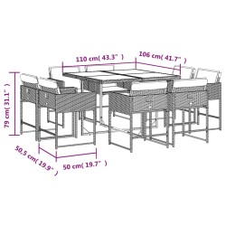 Ensemble à manger de jardin et coussins 9 pcs marron poly rotin 509794509794