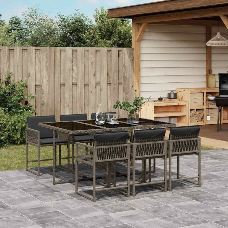 Ensemble à manger de jardin et coussins 7 pcs gris rotin 509796509796