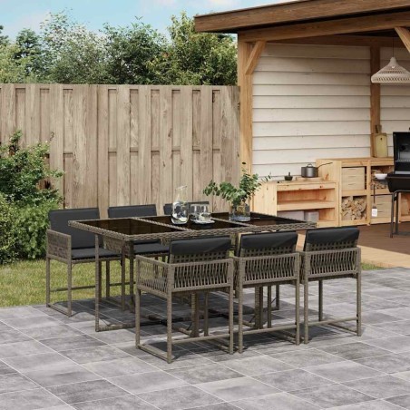 Ensemble à manger de jardin et coussins 7 pcs gris rotin 509796509796