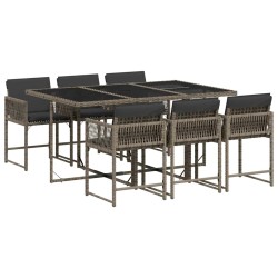Ensemble à manger de jardin et coussins 7 pcs gris rotin 509796509796