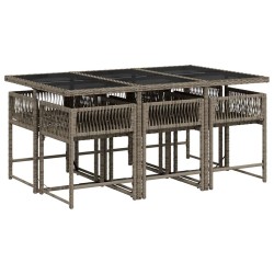Ensemble à manger de jardin et coussins 7 pcs gris rotin 509796509796