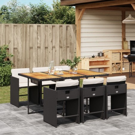 Ensemble à manger de jardin coussins 7pcs Noir Résine tressée 509797509797