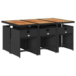 Ensemble à manger de jardin coussins 7pcs Noir Résine tressée 509797509797