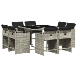 Ensemble à manger de jardin et coussins 9 pcs gris clair rotin 509798509798