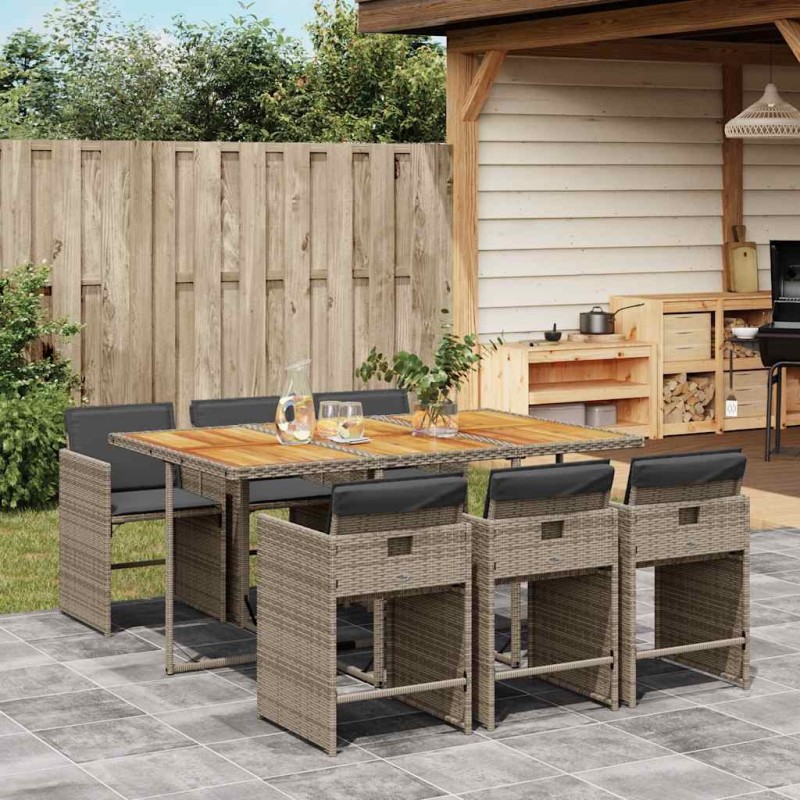 Ensemble à manger de jardin et coussins 7 pcs gris rotin 509799509799