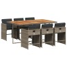 Ensemble à manger de jardin et coussins 7 pcs gris rotin 509799509799