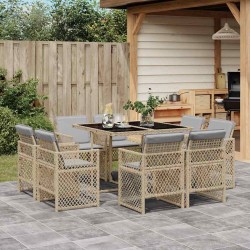 Ensemble à manger de jardin et coussins 9 pcs mélange beige 509800509800