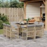Ensemble à manger de jardin et coussins 9 pcs mélange beige 509800509800