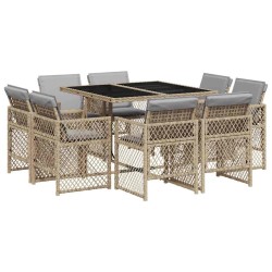 Ensemble à manger de jardin et coussins 9 pcs mélange beige 509800509800