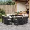 Ensemble à manger de jardin 9pcs coussins noir résine tressée 509802509802