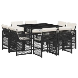 Ensemble à manger de jardin 9pcs coussins noir résine tressée 509802509802